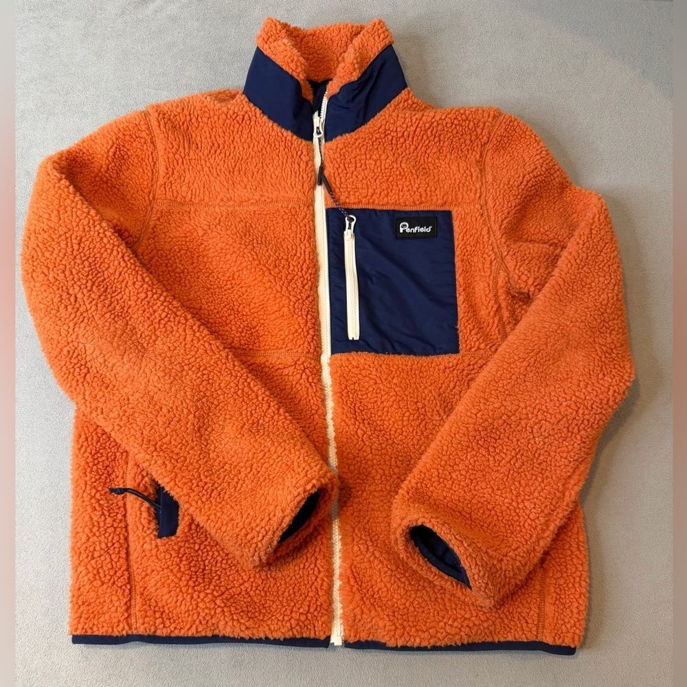 Penfield Vibrant Orange Fleece with Navy Pocket men’s size Medium
